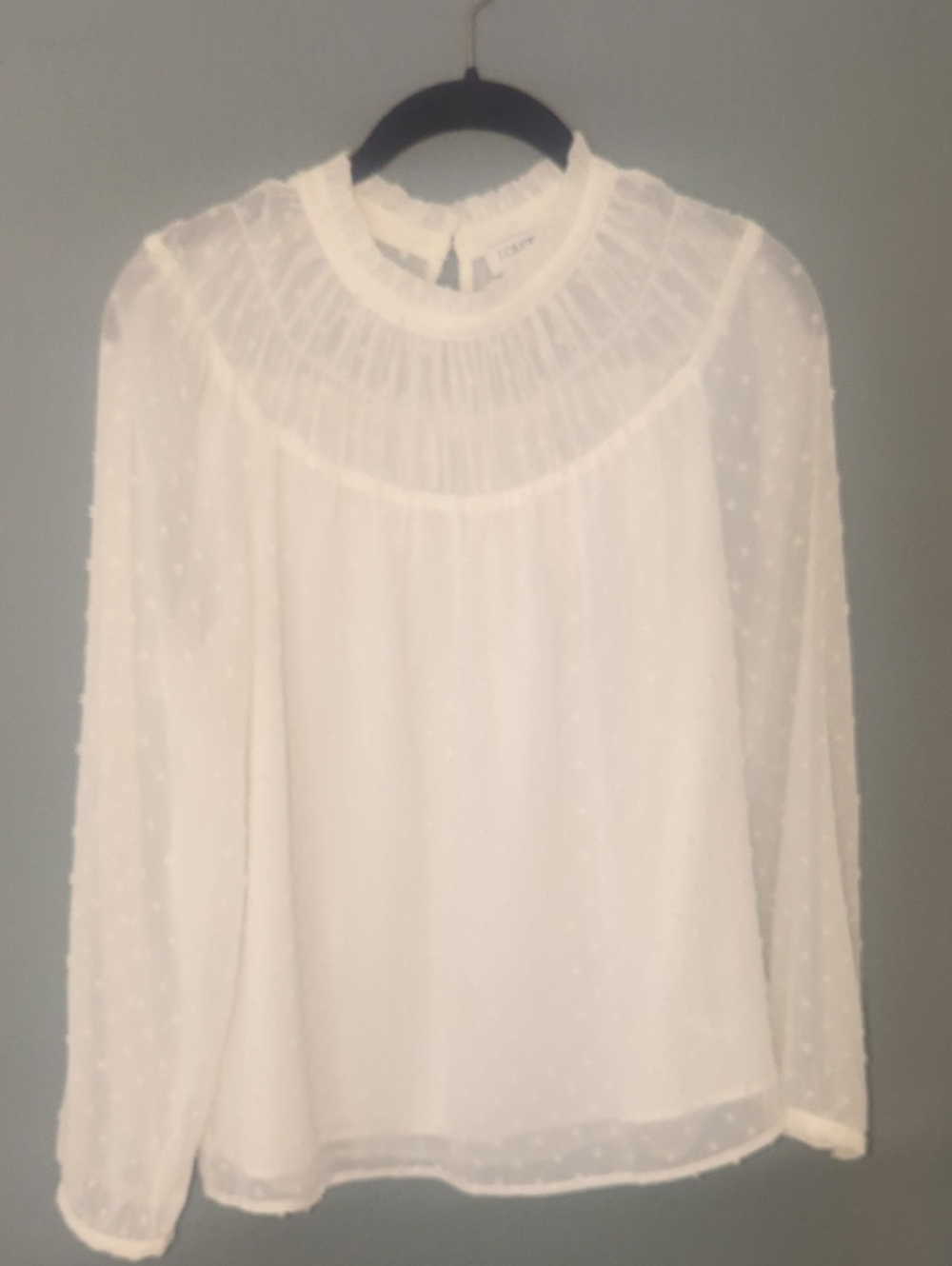 JCrew Swiss Dot Long-Sleeve Ruffle Yoke Blouse - White